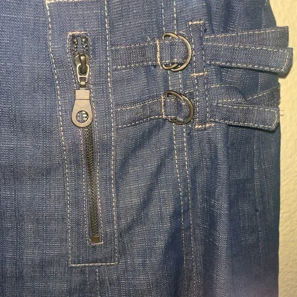 Cynthia Steffe Denim Flare Skirt With Buckle Details Size 6 Excellent Condition!